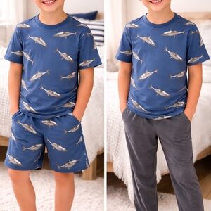 Blue Shark-Print Kids Pajama Set
